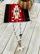 Load image into Gallery viewer, Zuni Multi Stone &amp; Heishi Beaded Bear Fetish Necklace