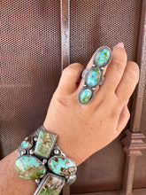 Load image into Gallery viewer, Navajo Sonoran Gold Turquoise &amp; Sterling Silver 3 Stone Ring Size 8.5 Signed