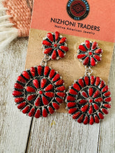 Load image into Gallery viewer, *AUTHENTIC* Navajo Coral and Sterling Silver Cluster Dangle Earrings