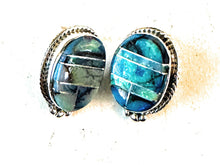 Load image into Gallery viewer, Navajo Spiderweb Opal &amp; Sterling Silver Inlay Post Earrings