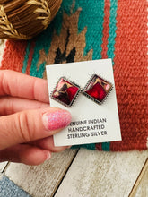 Load image into Gallery viewer, *Authentic* Navajo Sterling Silver &amp; Rose Dahlia Square Stud Earrings