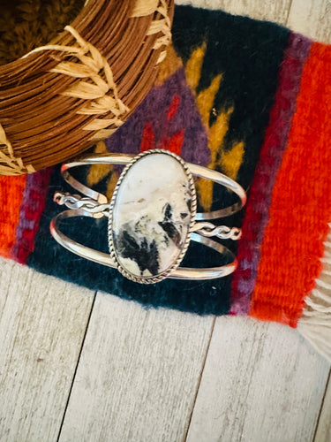 Navajo Sterling Silver & White Buffalo Cuff Bracelet