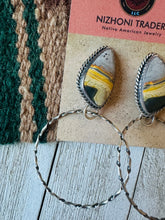 Load image into Gallery viewer, SALE *AUTHENTIC* Navajo Bumblebee Jasper Sterling Silver Hoop Earrings Signed