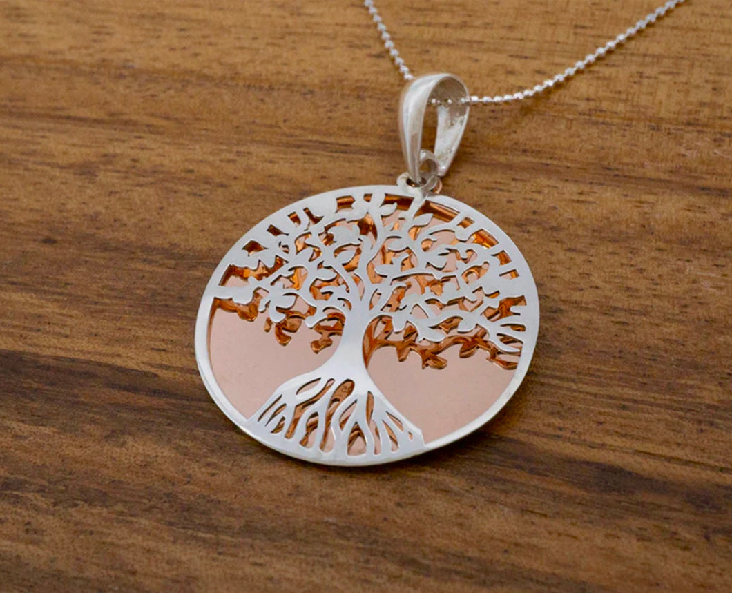 COPPER & SILVER TREE OF LIFE PENDANT Necklace