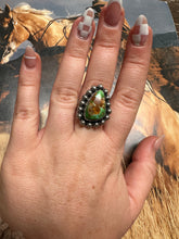 Load image into Gallery viewer, Beautiful Handmade Sonoran Turquoise And Sterling Silver Adjustable Single Stone Ring MULTI