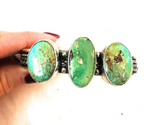 Load image into Gallery viewer, Navajo Sterling Silver &amp; 3-Stone Turquoise Cuff Bracelet