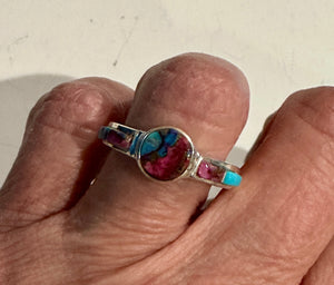 Navajo Pink Dream Mojave & Sterling Silver Round Ring