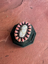 Load image into Gallery viewer, Beautiful Handmade Palomino Turquoise, Pink Fire Opal And Sterling Silver Adjustable Ring