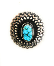 Load image into Gallery viewer, Navajo Turquoise &amp; Sterling Silver Adjustable Concho Ring by Leander Tahe