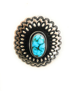 Navajo Turquoise & Sterling Silver Adjustable Concho Ring by Leander Tahe