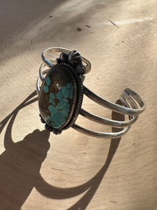 Handmade Sterling Silver & Number 8 Turquoise Single Stone Cuff Bracelet