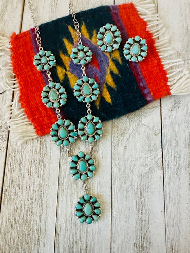 Handmade Sterling Silver & Turquoise & Cluster Necklace Set Signed Nizhoni