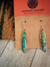 Load image into Gallery viewer, Navajo Sonoran Gold Turquoise And Sterling Silver Inlay Dangle Earrings