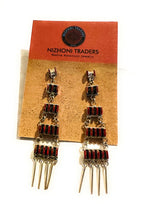 Load image into Gallery viewer, Zuni Sterling Silver &amp; Red Opal Needlepoint Dangle Earrings