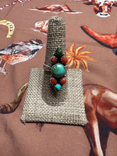 Load image into Gallery viewer, Beautiful Handmade Coral, Sonoran Turquoise And Sterling Silver Adjustable Ring STYLE 9