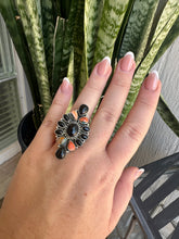 Load image into Gallery viewer, Beautiful Handmade Onyx, Spice And Sterling Silver Adjustable Cluster Ring Style 8