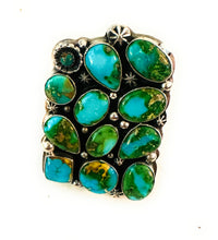 Load image into Gallery viewer, Navajo Sonoran Mountain Turquoise &amp; Sterling Silver Adjustable Cluster Ring