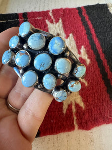 Navajo Golden Hills Turquoise & Sterling Silver Cuff Bracelet Signed B Johnson