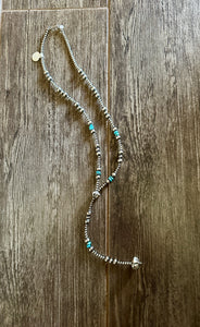 Navajo Sterling Silver & Turquoise Beaded Lariat Necklace