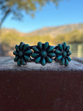 Load image into Gallery viewer, Handmade Sterling Silver &amp; Royston Flower Turquoise Cluster Cuff Bracelet