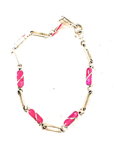 Zuni Pink Opal & Sterling Silver Inlay Link Bracelet