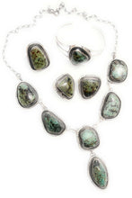 Load image into Gallery viewer, *AUTHENTIC* Navajo Sterling Silver &amp; Royston Turquoise Necklace, Earring, Cuff &amp; Ring Set