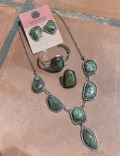 Load image into Gallery viewer, *AUTHENTIC* Navajo Sterling Silver &amp; Royston Turquoise Necklace, Earring, Cuff &amp; Ring Set