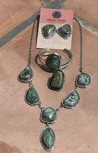 Load image into Gallery viewer, *AUTHENTIC* Navajo Sterling Silver &amp; Royston Turquoise Necklace, Earring, Cuff &amp; Ring Set