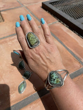 Load image into Gallery viewer, *AUTHENTIC* Navajo Sterling Silver &amp; Royston Turquoise Necklace, Earring, Cuff &amp; Ring Set