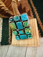 Load image into Gallery viewer, Navajo Sonoran Mountain Turquoise &amp; Sterling Silver Adjustable Cluster Ring