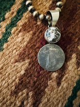 Load image into Gallery viewer, SALE *AUTHENTIC* Navajo White Buffalo &amp; Sterling Silver Liberty Quarter Pendant