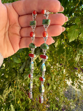 Load image into Gallery viewer, Honky Tonk Christmas Handmade Sonoran Turquoise, Coral and Sterling Silver Dangle Earrings