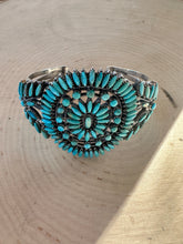 Load image into Gallery viewer, Handmade Sterling Silver &amp; Turquoise Needlepoint Cuff Bracelet Signed Nizhoni