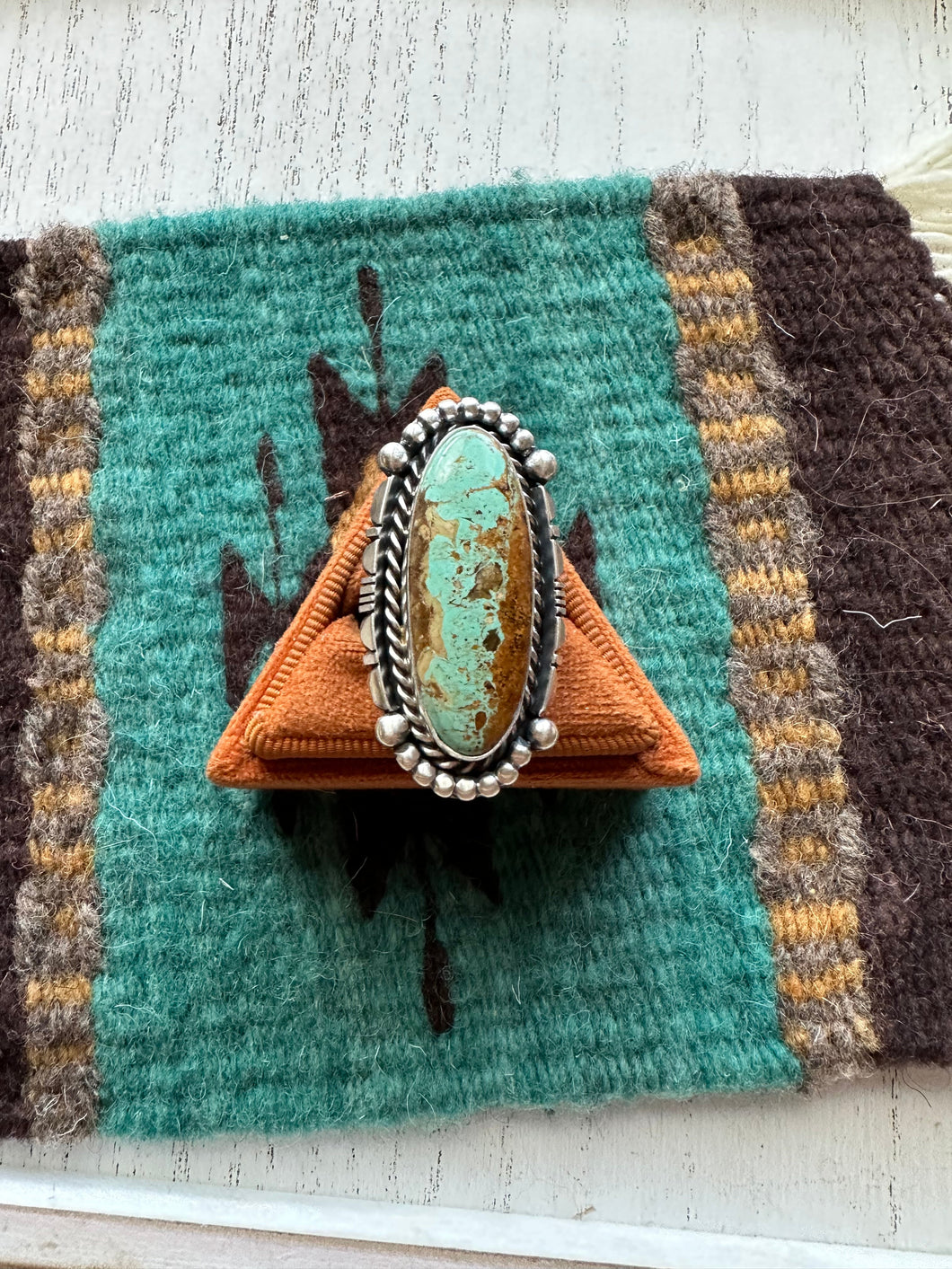 Gorgeous Navajo Sterling Silver & Turquoise Adjustable Ring Signed LK