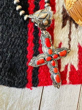 Load image into Gallery viewer, SALE *AUTHENTIC* Navajo Sterling Silver &amp; Coral Cross Pendant by Shawn Cayatineto