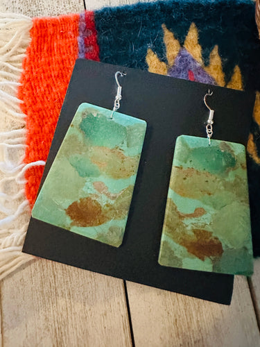 Navajo Sterling Silver & Turquoise Jumbo Slab Dangle Earrings