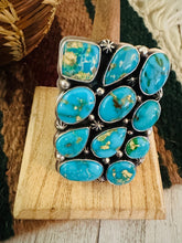 Load image into Gallery viewer, Navajo Sonoran Mountain Turquoise &amp; Sterling Silver Adjustable Cluster Ring