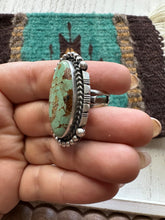 Load image into Gallery viewer, Gorgeous Navajo Sterling Silver &amp; Turquoise Adjustable Ring Signed LK