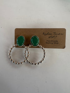 *Authentic* Handmade Turquoise & Sterling Silver Hoop Earrings GREEN TONES