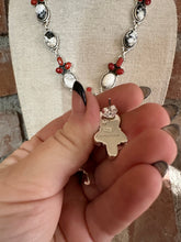 Load image into Gallery viewer, SALE *AUTHENTIC* Handmade Sterling Silver, White Buffalo &amp; Coral Necklace Set Signed Nizhoni