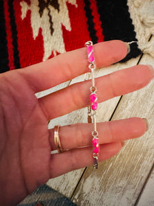 Zuni Pink Opal & Sterling Silver Inlay Link Bracelet