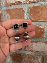 Load image into Gallery viewer, SALE *AUTHENTIC* Nizhoni’s Handmade Sterling Silver Onyx Navajo Pearl Style Dangle Earrings