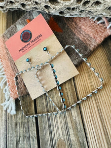 Zuni Sterling Silver & Turquoise Snake Eye Rectangle Earrings