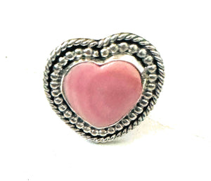 Navajo Sterling Silver & Queen Pink Conch Shell Adjustable Heart Ring