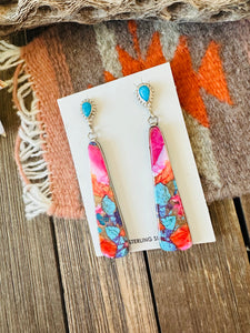 Navajo Sterling Silver, Pink Dream Mojave & Turquoise Dangle Earrings