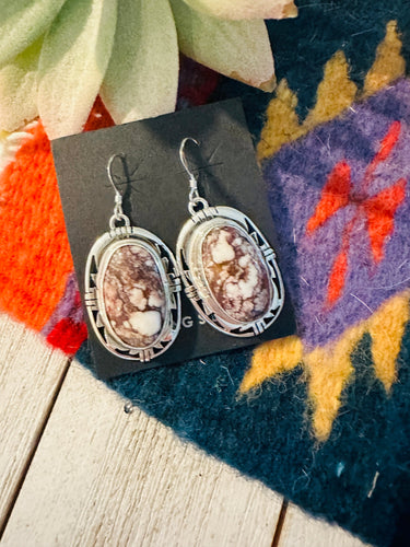 Navajo Wild Horse & Sterling Silver Dangle Earrings