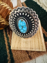 Load image into Gallery viewer, Navajo Turquoise &amp; Sterling Silver Adjustable Concho Ring by Leander Tahe