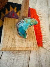 Load image into Gallery viewer, Navajo Turquoise &amp; Sterling Silver Adjustable Moon Ring by Russell Sam