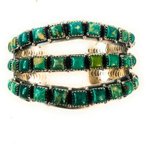 Load image into Gallery viewer, Navajo Sterling Silver &amp; Kingman Turquoise Three Row Cuff Bracelet