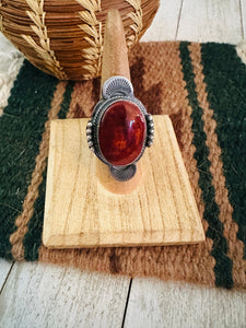 Navajo Orange Spiny & Sterling Silver Ring Size 7